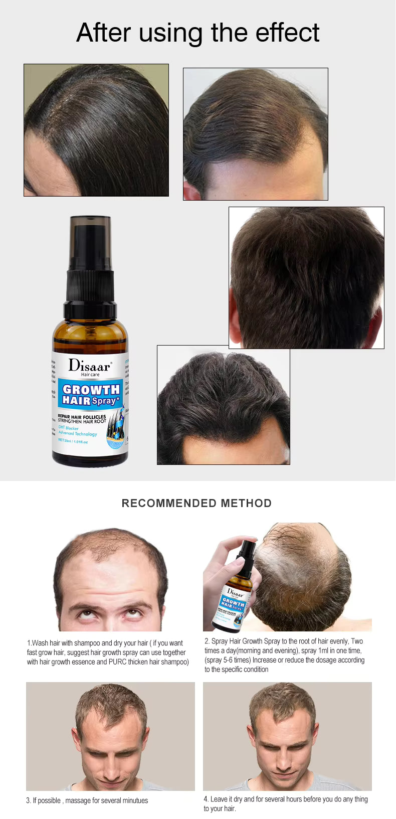 Disaar Vegan Natural Gnseng Root Promotes Hair Growth Strengthen Anti-Hair Loss Spray 30ml