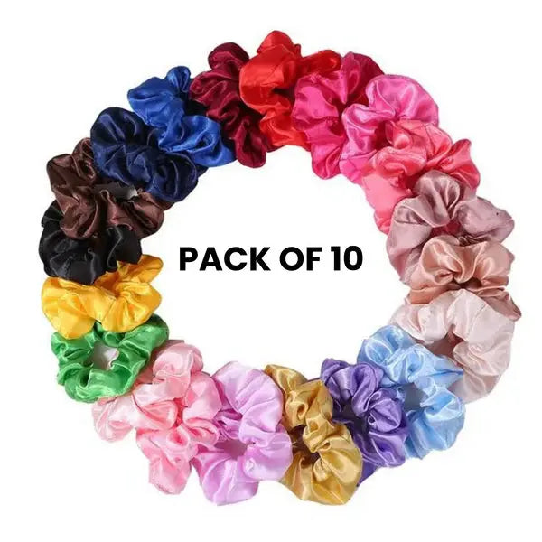Pack of 10 Silk Scunchies - She Mart