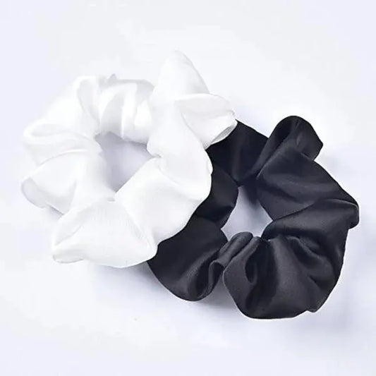 Silk Scrunchies (PAIR OF TWO: BLACK+WHITE) - She Mart
