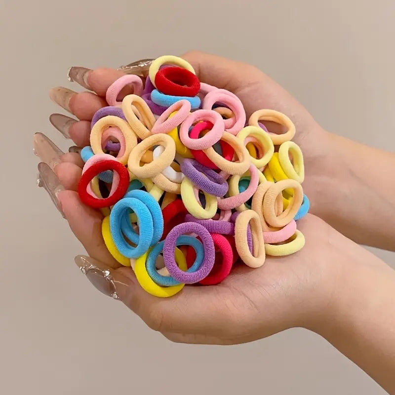 100 Pcs Mini Elastic Hair Band Multi-Color Hair Ties Pouch