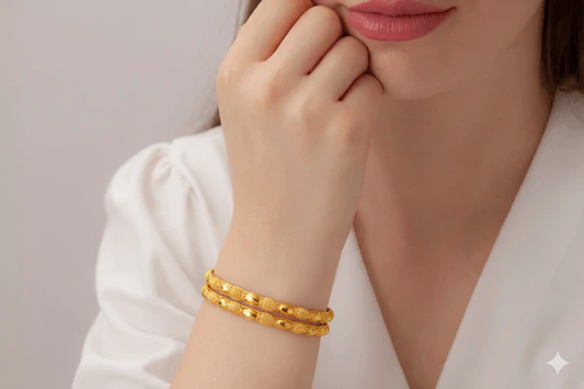 Luxury Unique Design Gold Plated 2pc Bangle Set for Girls/Women