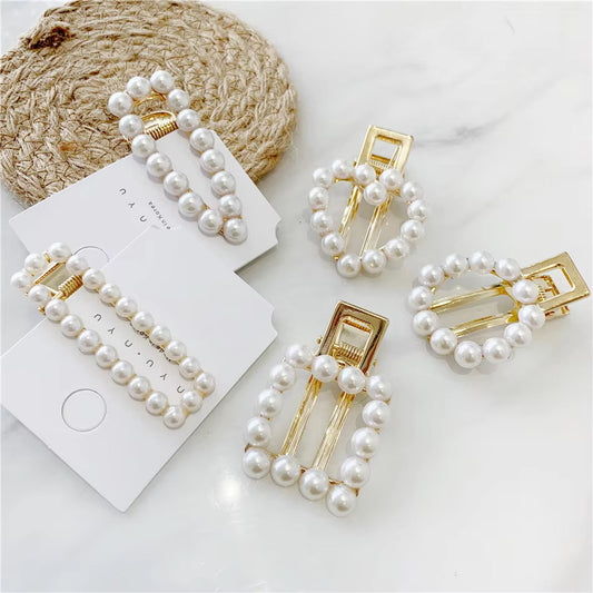 Hair Decorations Metal Pearl Beaded Hairpin Fashion White Hair Pins Bend for Girls Gift