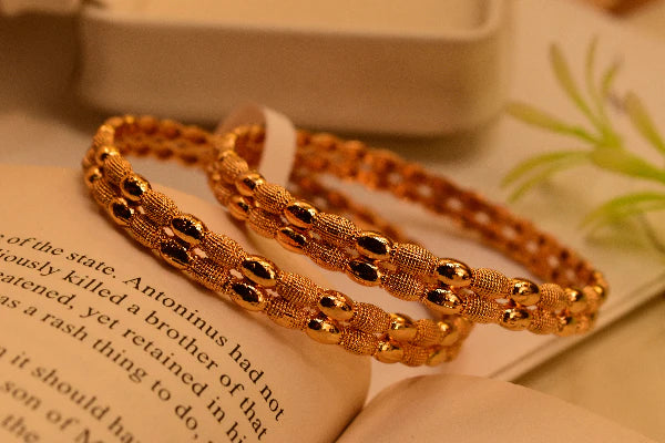 Luxury Unique Design Gold Plated 2pc Bangle Set for Girls/Women